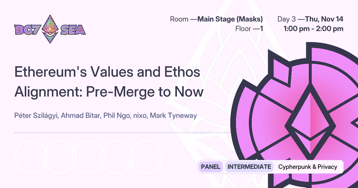 Ethereum's Values and Ethos Alignment: Pre-Merge to Now @ Devcon SEA